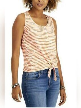 Style & Co. Coral/Peach and White Striped Tie-Front Tank, Like New, Size PP